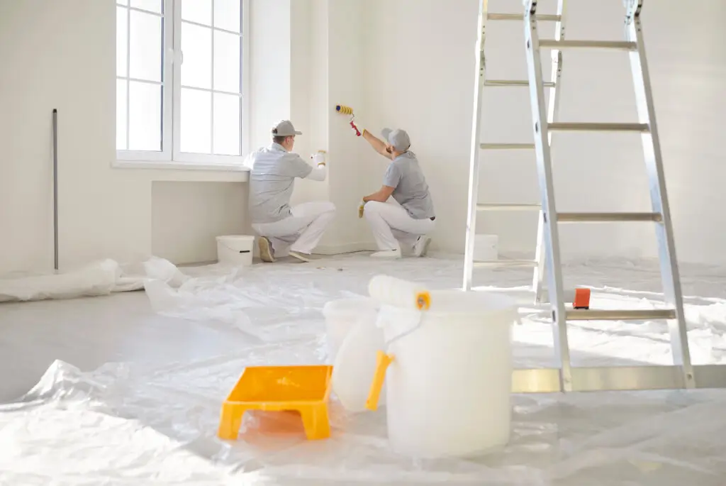 Professional painters applying fresh white paint in a residential interior, completed by GIL Renovation Services in North Florida.